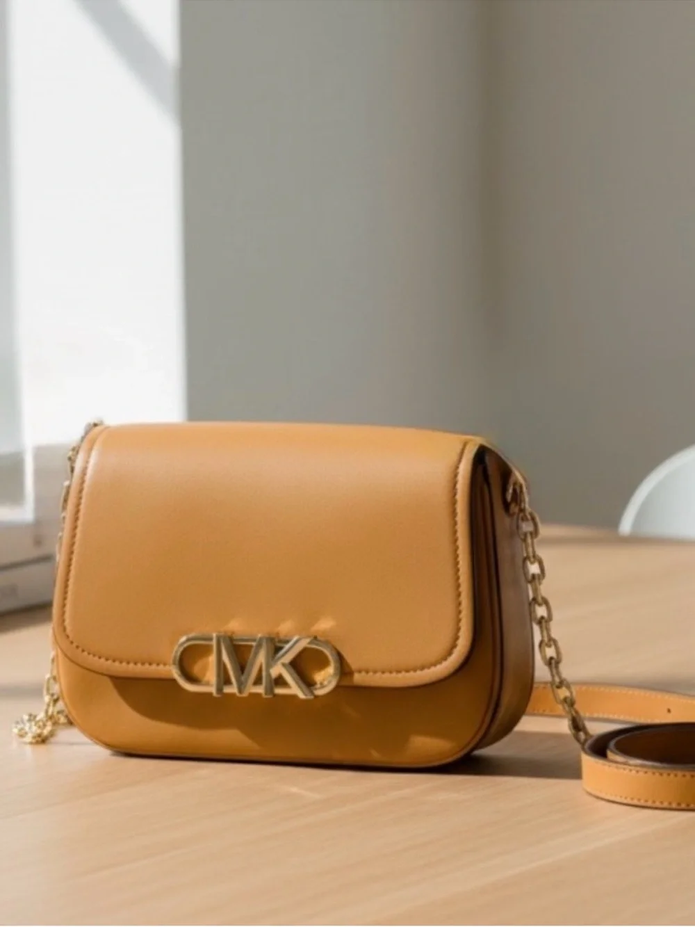 Michael Kors Parker Empire Logo Leather Shoulder Purse Bag, Marigold Yellow
